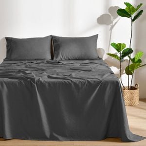 Dreamaker Linen Cotton Sheet Set Charcoal - Single Bed