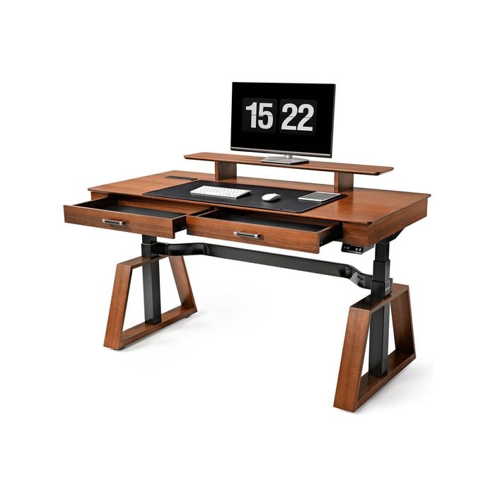Eureka TX63 Trapezoid-Leg Two-Drawer Electric Standing Desk - Walnut *1PC/2CTNS