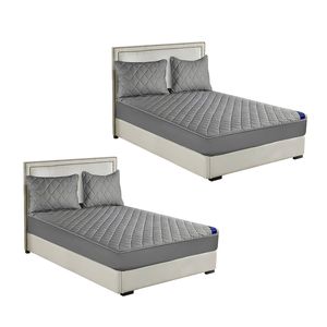 SOGA 2 Pack Grey Queen Cross-Hatch Quilted Mattress Cover Sets with 4 Pillowcases