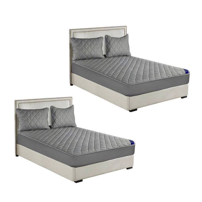 SOGA 2 Pack Grey Queen Cross-Hatch Quilted Mattress Cover Sets with 4 Pillowcases