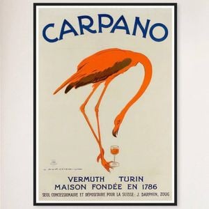 Galrie Carpano Vermouth Flamingo Vintage Advertising Poster for Collectors and Home, Black Frame, A2 42 x 60cm (16 x 24inch)