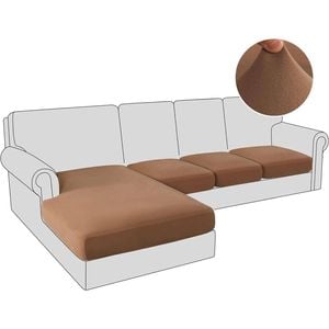 Smarcute 4 Pieces Sectional Sofa Couch L-shape Lounge Cushion Seat Cover Tan (3 Seater + Chaise)