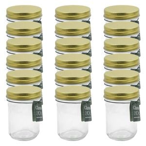 18PK Glass & Co Olivia Round Metallic Lid Jar Container 240ml Clear Assorted
