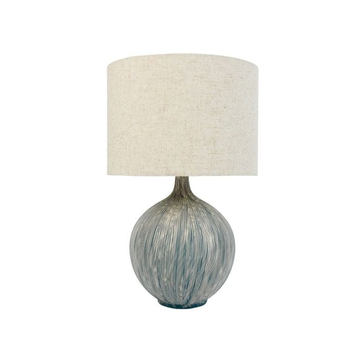 Tsai Grain Table Lamp, Handmade Ceramic With Linen Shade – Blue