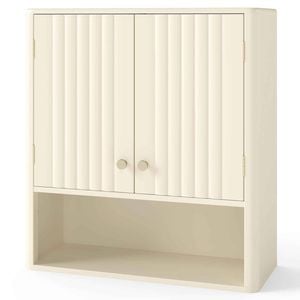 Costway Wall Mounted Cupboard Fluted Storage Cabinet Medicine Shelf Beige