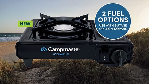 camping stove on beach background