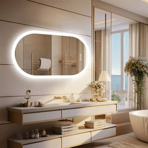 OAKORY 120x60cm Oval LED Bathroom Mirror Dimmable Anti-Fog Wall Mounted with Memory Function