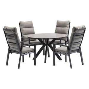 FurnitureOkay Mosman-Capri 5-Piece Sintered Stone Outdoor Dining Setting - Charcoal