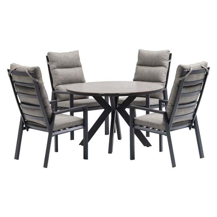 FurnitureOkay Mosman-Capri 5-Piece Sintered Stone Outdoor Dining Setting - Charcoal