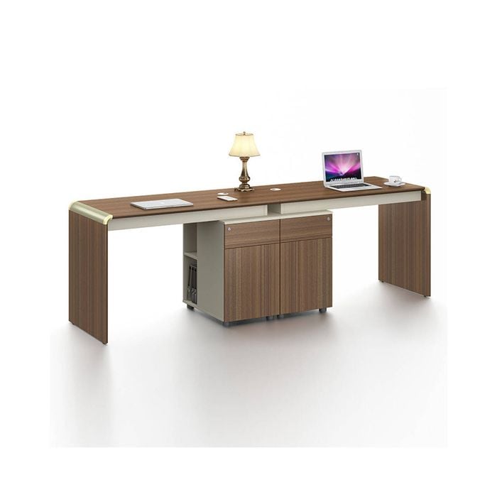 Modern Furniture ANDERSON 2 People Workstation 2.4M - Hazelnut & Beige