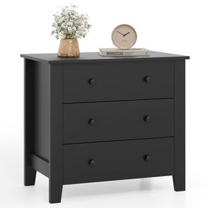 Costway 3-drawer Nightstand Wood Bedside Table Black
