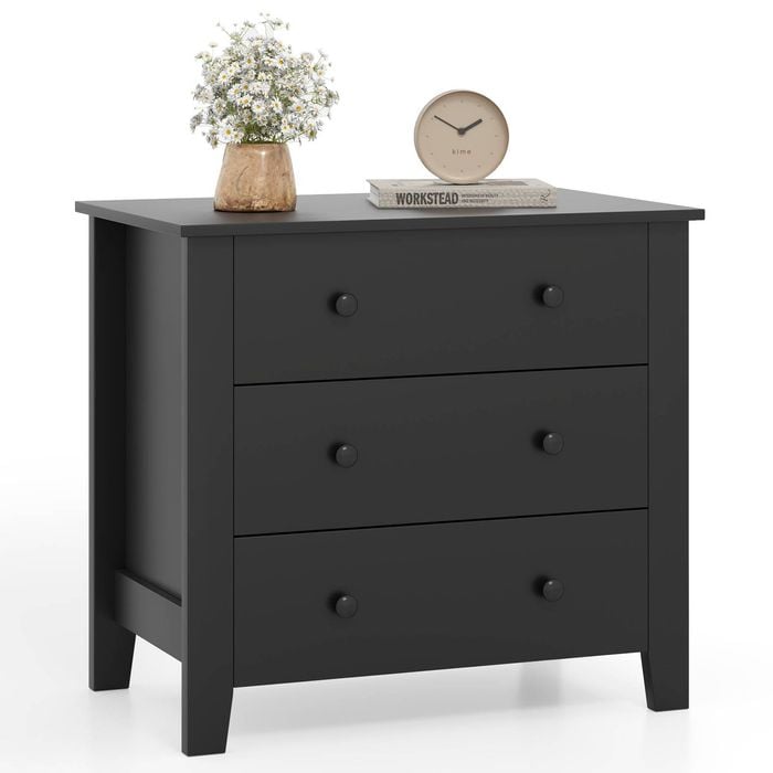 Costway 3-drawer Nightstand Wood Bedside Table Black