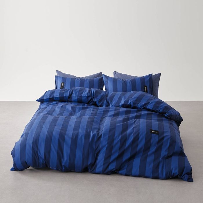 Blue Stripe 100% Cotton Quilt Cover Set - Queen Size