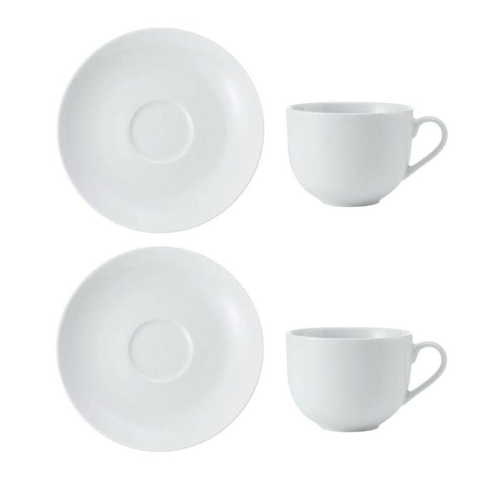 4pc Mikasa Chalk Porcelain Tea Cups and Saucers 220ml White