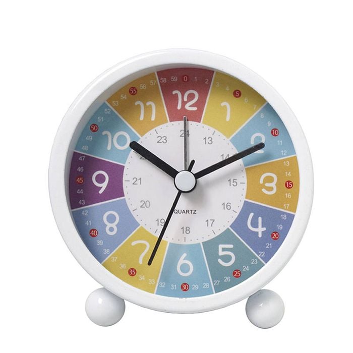 Catzon Kids Learning Clock Silent Non Ticking With Night Light-white