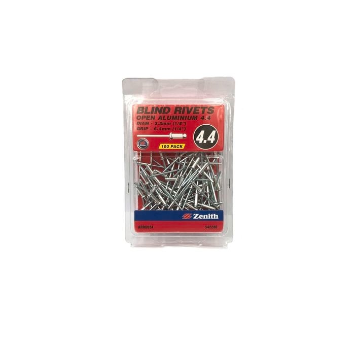 Zenith 1/8"D x 1/4"G Open Aluminium Blind Rivets - 100 Pack