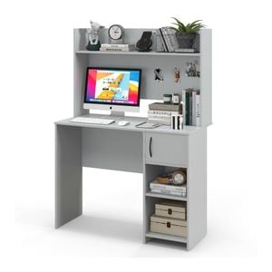 Costway modern computer laptop desk study writing table home office desk w/open shelves & cabinet grey