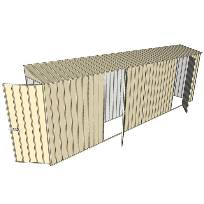 Build-a-Shed 0.8 x 6 x 2m Hinged Door Tunnel Shed with Dual Hinged Single Side Doors - Cream