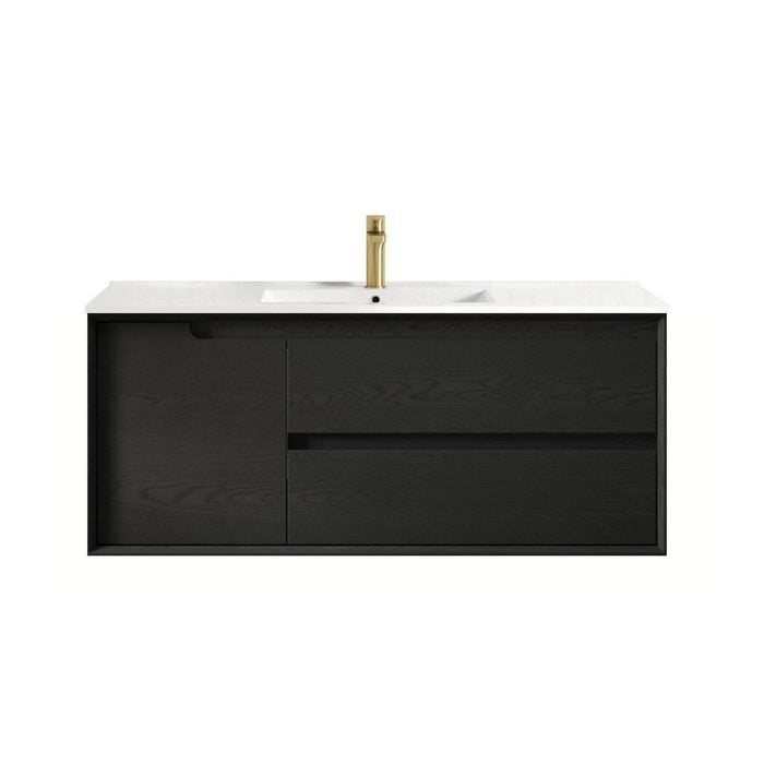 Attica 1200mm Black Oak Baia Wall Hung Vanity With Ceramic Top
