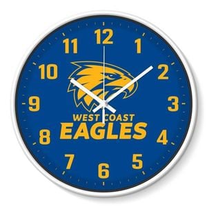 AFL Wall Clock - West Coast Eagles - Plastic - 30cm Diameter - Team Logo