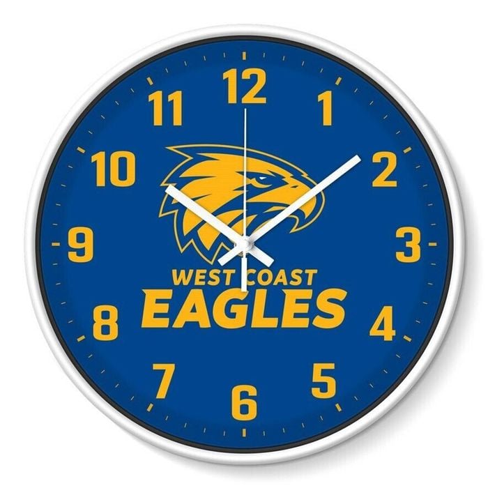 AFL Wall Clock - West Coast Eagles - Plastic - 30cm Diameter - Team Logo