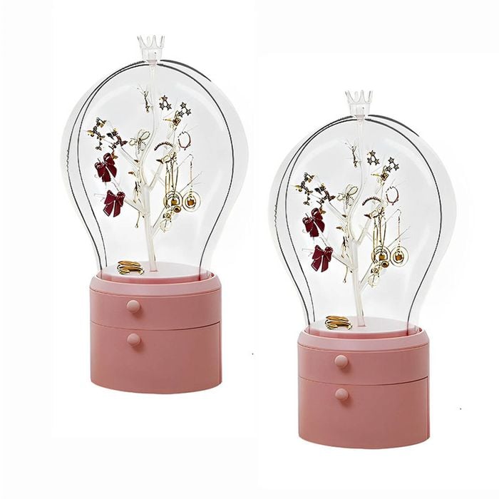 SOGA 2X Pink 360 Degree Rotating 2 Layered Jewelry Storage Box