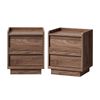 Oikiture 2pc Bedside Table 2 Drawers Handle-Free Side End Cabinet Walnut