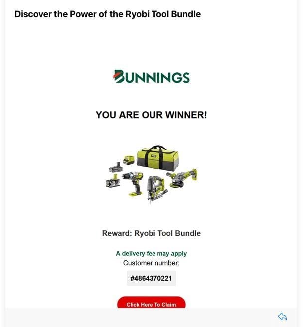 Scam email from bunnings about Ryobi