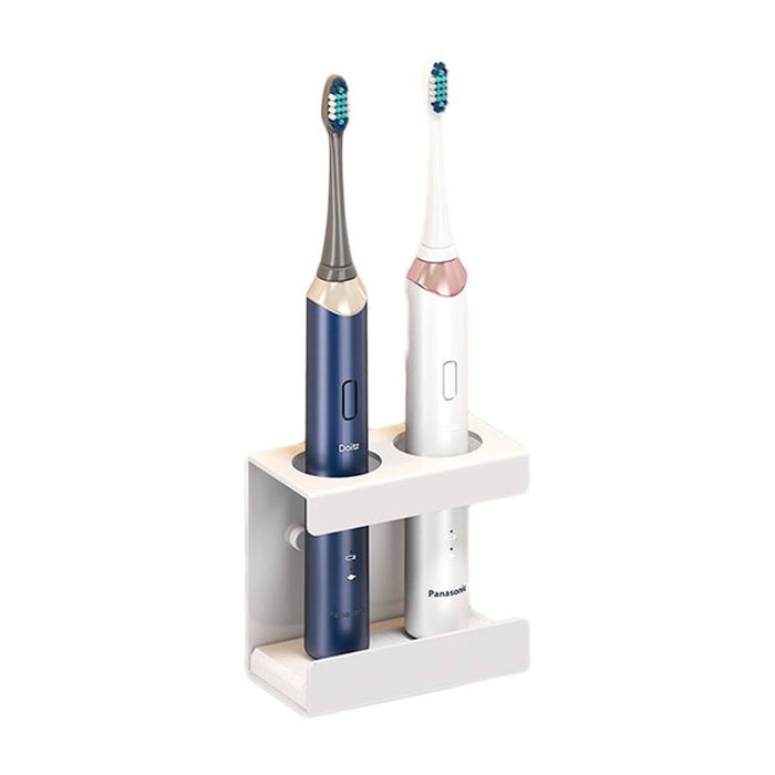 Catzon Wall Mount Electric Toothbrush Holder 2 Slots Diatomite Dish-white