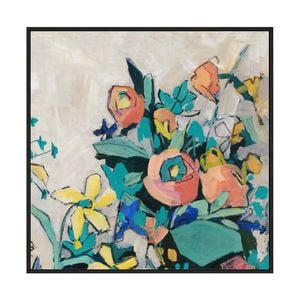 Artey | Happy Spring Florals I - Framed Canvas - Black Frame - 100 x 100cm