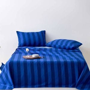 Blue Stripe 100% Cotton Bedding Sheet Set - Double Size