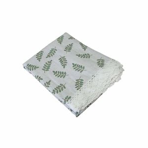 Leaf Printed Premium 60% Cotton 40% Linen Table Cloth With White Lace Edging 140 X 180 Cm / 4 Seater