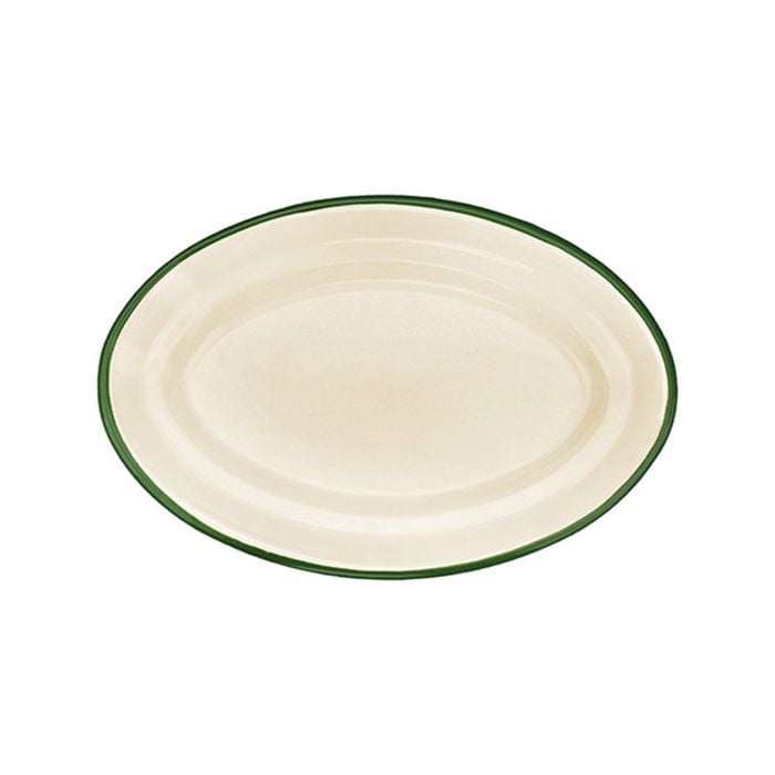 Urban Style Enamelware 30cm Oval Tray w/ Green Rim - Cottage
