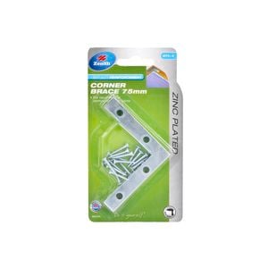 Zenith 75mm Zinc Plated Corner Brace Bracket - 4 Pack