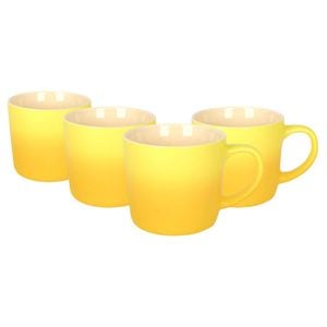 Argon Tableware 330ml Ombre Coffee Mugs - Yellow - Set Of 4 - Glazed New Bone China Tea Mug Vegan Friendly Stoneware Ceramic Cup