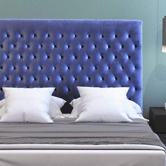 Istyle Modern Classic Mansory Double Velvet Bed Head Blue