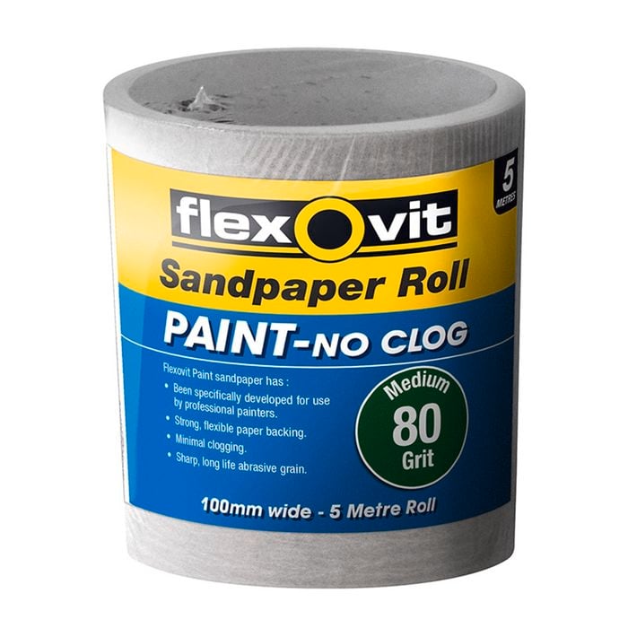 Flexovit 80 Grit Sandpaper Roll for Painted Surfaces 115mm x 5m