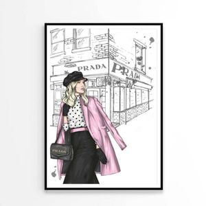 Pink Boss lady With Black Elegant Bag Print 100% Australian Made 90x120cm (Poster)