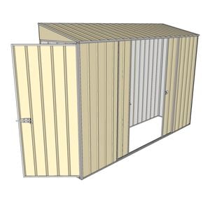 Build-a-Shed 0.8 x 3 x 2m Single Hinged Door Shed with Double Sliding Side Doors - Cream