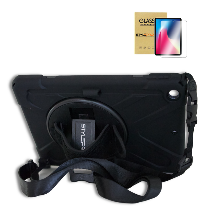 StylePro, Shockproof Case With Screen Protector, Hand and Shoulder Strap And Stand For iPad 7th, 8th & 9th gen, 10.2, Black
