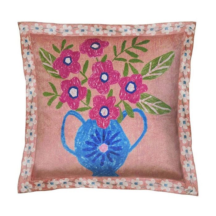KAS Australia Coco Cushion 43x43cm Poly Velvet Floral Pinky Blush Square Kids