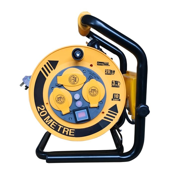 CordTech 20m 3 Socket Heavy Duty Light And Cable Reel