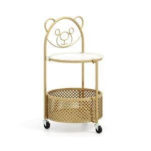 Costway 2-tier Round End Table Rolling Storage Cart W/lockable Wheels - Gold