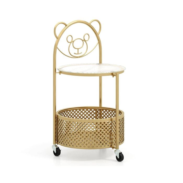 Costway 2-tier Round End Table Rolling Storage Cart W/lockable Wheels - Gold