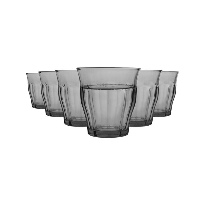 Duralex 6 Piece Picardie Drinking Tumbler Glasses Set - Tempered Glass Tumblers - Grey - 250ml
