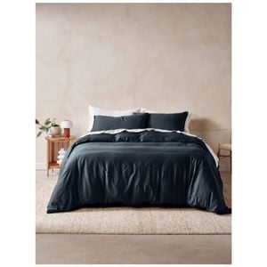 Linen House 400tc Surf Wash Midnight Blue Quilt Cover Set Queen