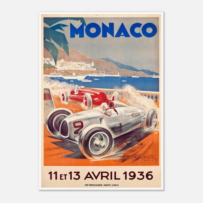Galrie Monaco Grand Prix 1936 Vintage Racing Art Poster Perfect for Collectors, Poster Only, A3 30 x 42cm (12 x 16inch)