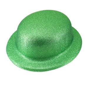 GLITTER BOWLER HAT Fancy Party Plastic Costume Cap Fun Dress Up Sparkle Green