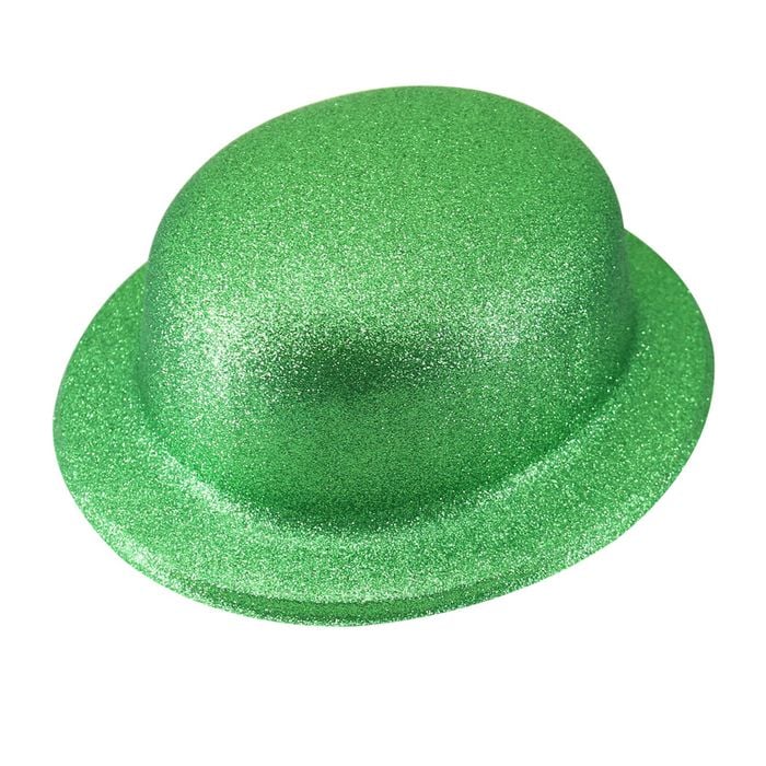 GLITTER BOWLER HAT Fancy Party Plastic Costume Cap Fun Dress Up Sparkle Green