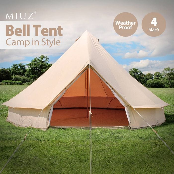 MIUZ 4M 4 Season Bell Tent Waterproof Canvas Glamping Yurt Teepee Tents Bunnings Australia
